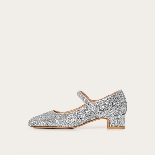 Dora Low Heels, silver glitter